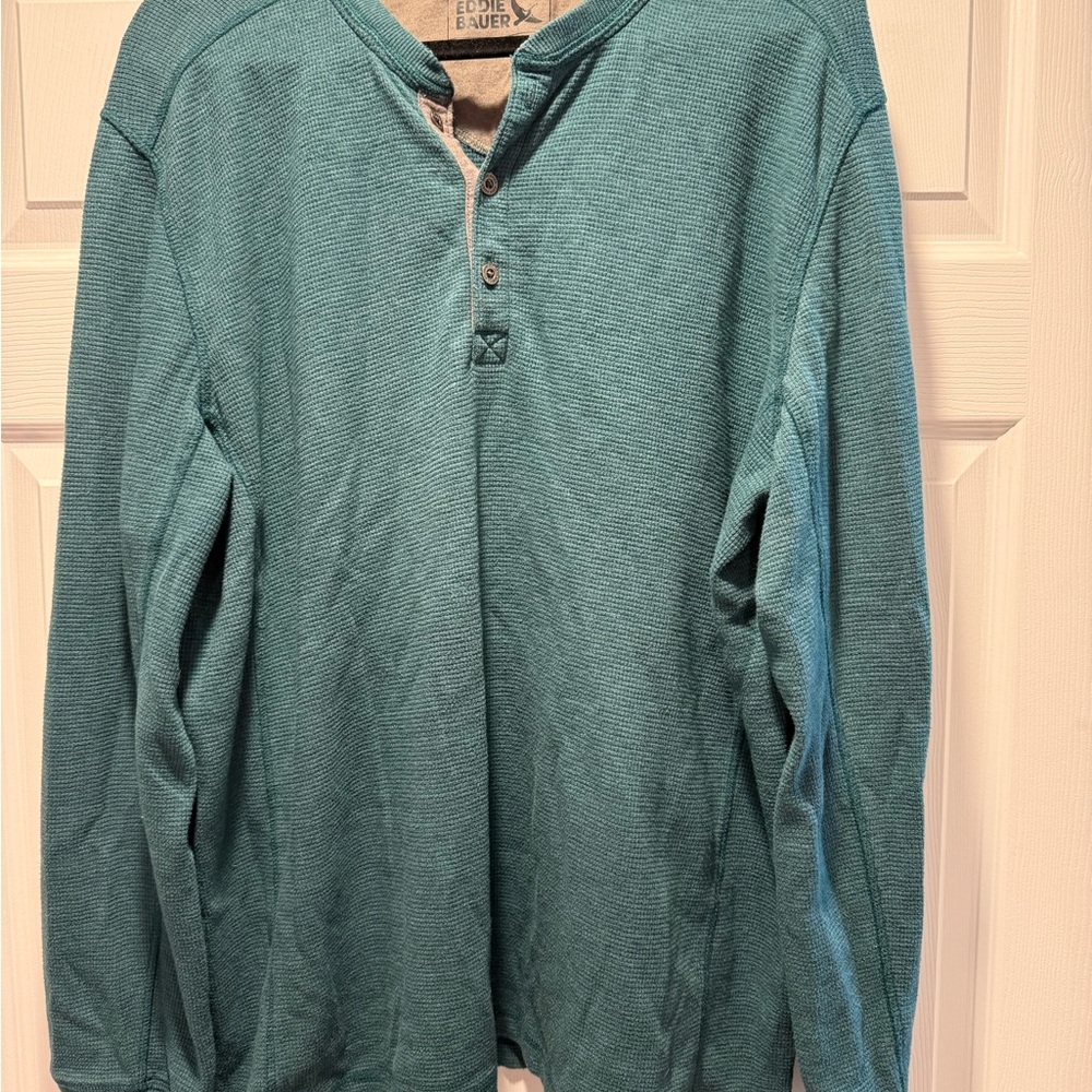 Eddie Bauer Greene Crew Waffle Knit Henley Tee Shirt